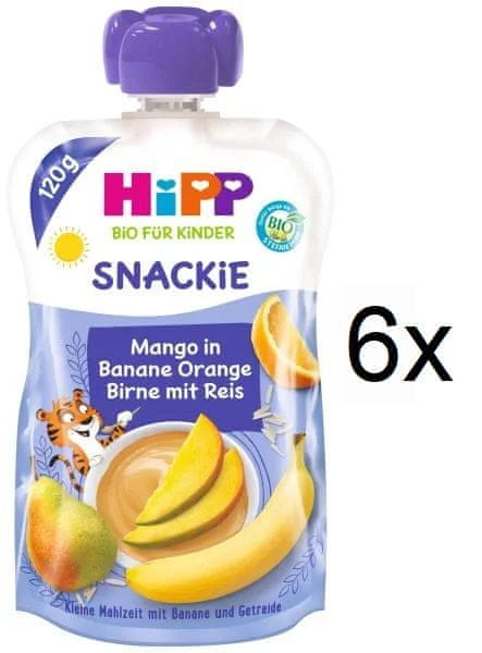 Levně HiPP BIO Snackie Hruška-Pomeranč-Mango-Banán-Rýžová mouka 6 x 120 g