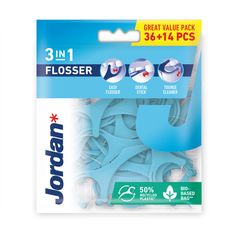 Jordan flosser 3v1 párátka s nití a čističem jazyka 50ks.