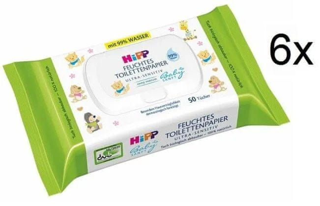 Levně HiPP Babysanft Vlhčený toaletní papír Ultra Sensitive, 6x50 ks