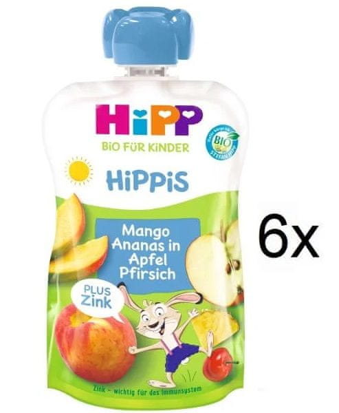 HiPP BIO Jablko-Broskev-Mango-Ananas + zinek od uk. 1. roku, 6 x 100 g