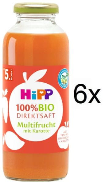 HiPP 100 % BIO JUICE Ovocná šťáva s karotkou, 6 x 330 ml, od uk. 4.měsíce