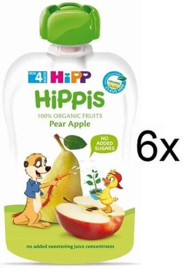 HiPP BIO Hippies Hruška-Jablko od uk. 4.-6.měsíce, 6 x 100 g
