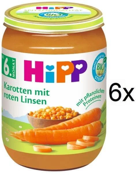 Levně HiPP BIO mrkev s čočkou od 6. měsíce, 6 x 190g