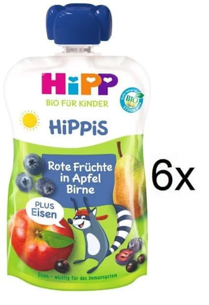 HiPP BIO Jablko-Hruška-Červené ovoce + železo od uk. 1. roku, 6 x 100 g