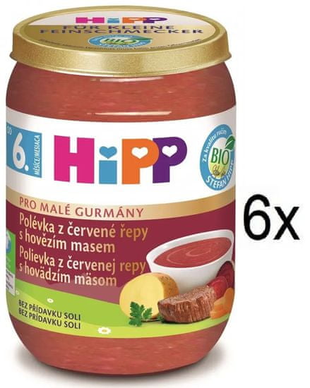 HiPP Malý Gurmán BIO Polévka z červené řepy s hovězím masem od 6. měsíce, 6 x 190 g