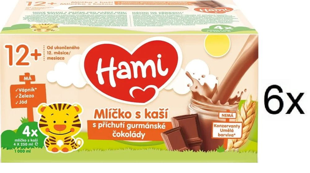 Levně Hami mlíčko s kaší s příchutí gurmánské čokolády 3x (4x250ml)