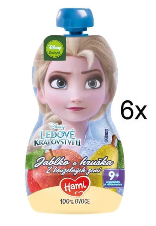 Levně Hami Disney Frozen Elsa ovocná kapsička Jablko a Hruška 6x 110 g, 9+