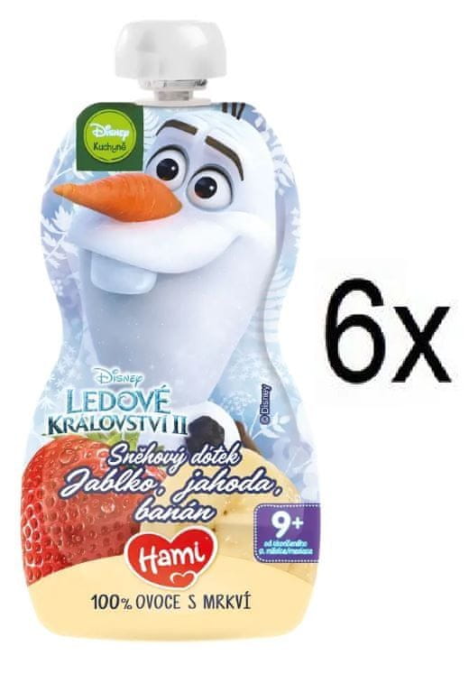 Levně Hami Disney Frozen Olaf ovocnozeleninová kapsička Jablko, Jahoda, Banán 6x 110 g, 9+