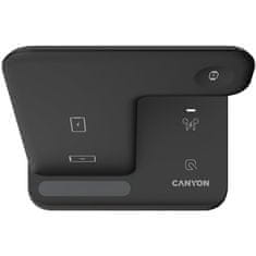 Canyon Bezdrátová nabíječka WS-302B, 3v1, vstup 9V/2A, 12V/2A, výstup 15W/10W/7.5W/5W, Type C to USB-A, černá