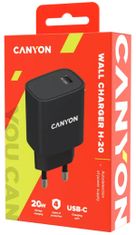 Canyon nabíječka do sítě H-20-02, 1x USB-C PD 20W, černá