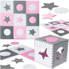 shumee Pěnová podložka puzzle pro děti 180x180cm 9 prvků, šedá a růžová