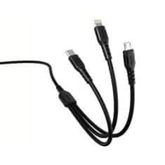 OEM Datový kabel 3v1 (USB typu C + iPhone Lightning + Micro USB) 1m Denmen D05E černý