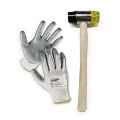 Majster Regál Sada pracovních rukavic č. 9 a gumového kladiva o průměru 30 mm