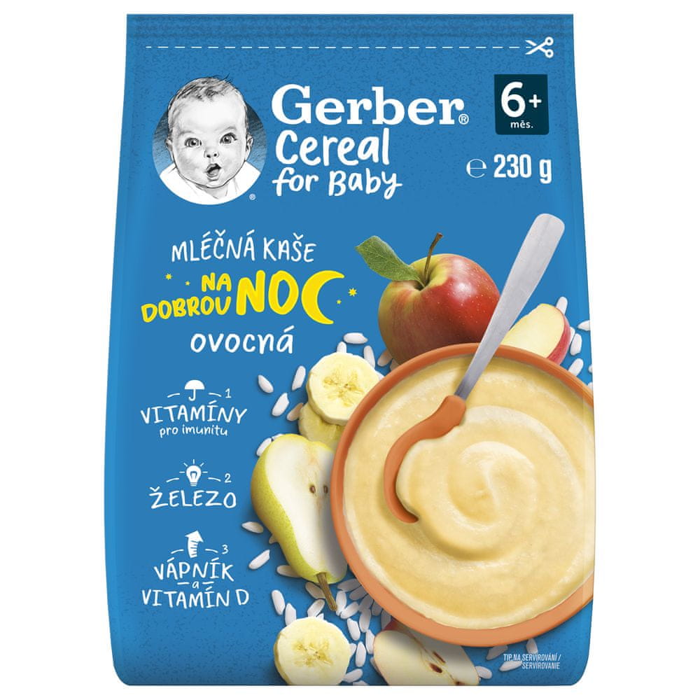 Levně Gerber Cereal mléčná kaše ovocná Dobrou noc 230 g