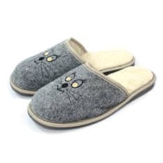 NOWO Dámské zateplené domácí pantofle na zimu šedé s koťátkem r. 40