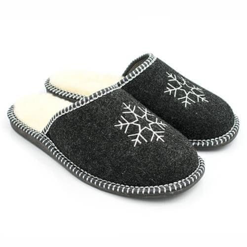 NOWO Dámské vlněné zateplené pantofle pro zimní pantofle černé se sněhovou vločkou