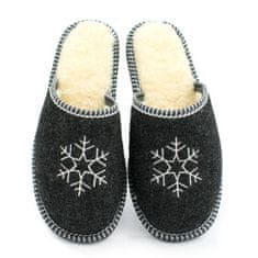 NOWO Dámské pantofle zateplené vlnou pro zimní pantofle černé se sněhovou vločkou r. 36