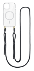 TopQ Kryt Strap Mag iPhone 15 s černou šňůrkou průhledný 110953