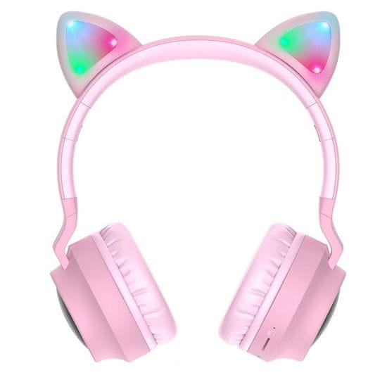 Hoco W27 bezdrátové sluchátka s kočičíma ušima 3.5mm jack, růžové