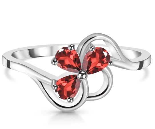 Klenoty Amber Luxusní stříbrný prsten s granátem Trojlístek Velikost: 54