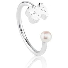 Tous Otevřený stříbrný prsten s medvídkem a pravou perlou 51591550 (Obvod 52 mm)
