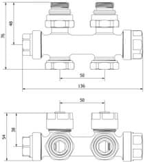 Mexen úhlový/rovný radiátorový ventil, duplex, dn50, černá (W908-000-70)