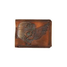 FLW Celokožená bytelná peněženka Pedro z přírodní pevné kůže s lebkou bikera s ochranou dat (RFID)