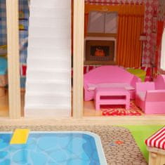 LEBULA Dřevěný domeček pro panenky nábytek bazén + osvětlení