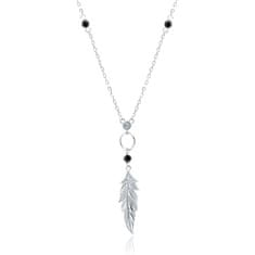 Klenoty Amber Stříbrný náhrdelník s černými trny a zirkonem - pírko