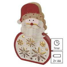Emos LED dekorace dřevěná – Santa, 30 cm, 2x AA, vnitřní, teplá bílá, časovač