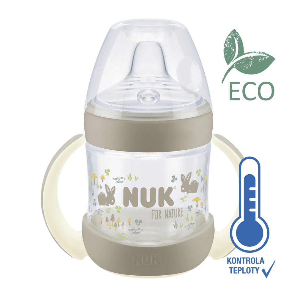 Levně Nuk for Nature lahvička na učení s kontrolou teploty hnědá