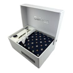 Daklos Luxusní set květinový tmavě modrý - Kravata, kapesníček do saka, manžetové knoflíčky, kravatová spona v dárkovém balení