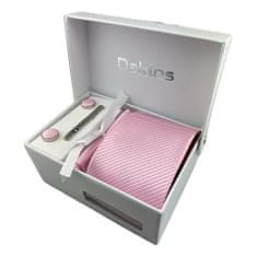 Daklos Luxusní set růžový s proužky - Kravata, kapesníček do saka, manžetové knoflíčky, kravatová spona v dárkovém balení