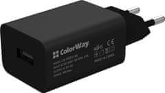 ColorWay 1x USB/ síťová nabíječka/ 10W/ 100V-240V/ Černá + kabel USB-C 1m