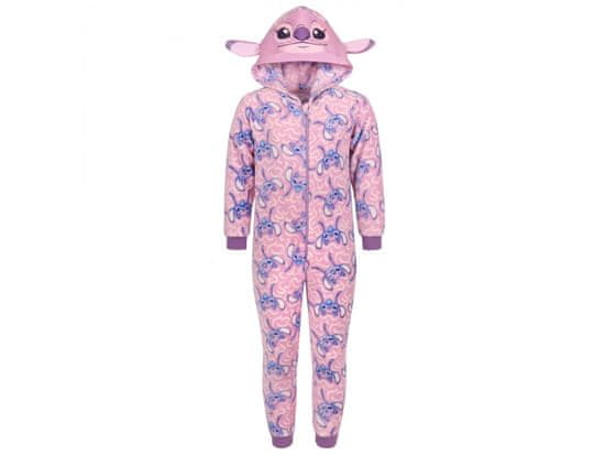 sarcia.eu Andzia i Stitch Disney Růžové, fleecové jednodílné pyžamo, dětské onesie s kapucí, OEKO-TEX