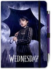 CurePink Poznámkový blok s projektorovým perem Netflix|Wednesday: Umbrella (14,8 x 21 cm)