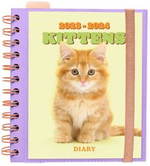 CurePink Plánovací denní školní diář 2023/2024 Cats/Kočky se samolepkami, záložkami a obálkou (14 x 16 cm)