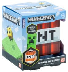 CurePink Svítící a zvuková dekorativní lampička Minecraft: TNT (9 x 11 x 9 cm)