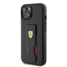 Ferrari  Carbon Grip Stand Zadní Kryt pro iPhone 15 Black