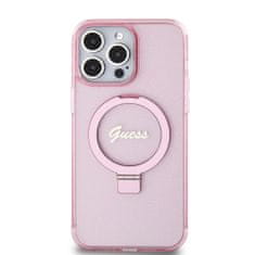 Guess  IML Ring Stand Glitter MagSafe Zadní Kryt pro iPhone 15 Pro Pink