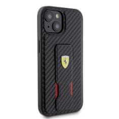 Ferrari  Carbon Grip Stand Zadní Kryt pro iPhone 15 Black