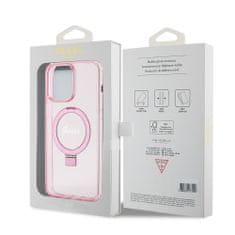 Guess  IML Ring Stand Glitter MagSafe Zadní Kryt pro iPhone 15 Pro Pink