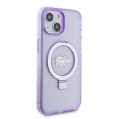Guess  IML Ring Stand Glitter MagSafe Zadní Kryt pro iPhone 15 Plus Purple