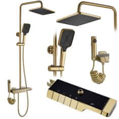 REA Sprchový set s termostatem Rob tmavě zlatý - vanová baterie, dešťová, ruční a bidetová sprcha