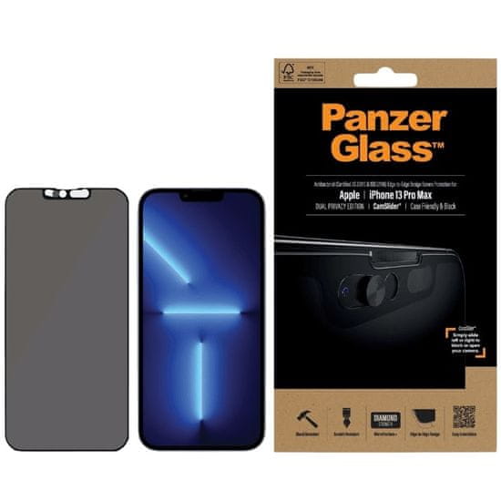 PanzerGlass Tvrzené sklo Case Friendly Privacy CamSlider AB pro iPhone 13 Pro Max - Černá KP28960