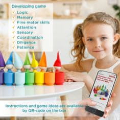 Ulanik Montessori dřevěná hračka „ Rainbow: Peg Dolls in Cups with Hats and Balls‟ 2 verze 