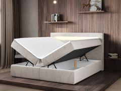 Veneti Kontinentální manželská postel s LED osvětlením 140x200 CHUCKA - bílá ekokůže + topper ZDARMA