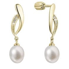 Elegantní pozlacené náušnice s říční perlou a zirkony 21103.1B
