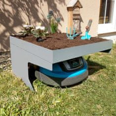 MCW Garáž pro robotické sekačky s boxem na květináče G60, střešní přístřešek pro sekačky na trávu, kovový 37x60x70cm ~ šedý