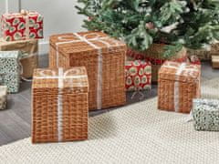 Beliani Sada 3 ratanových vánočních úložných boxů hnědé CADEAU